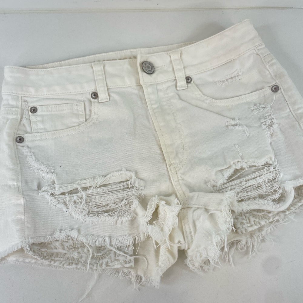 American Eagle Outfitters White Distressed Jean Shorts